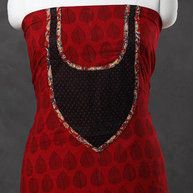 Red - bagh cotton unstitched kurta material with patchwork