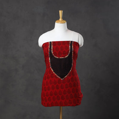 Red - bagh cotton unstitched kurta material with patchwork