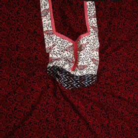 Red - bagh cotton unstitched kurta material with patchwork