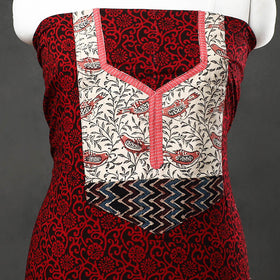 Red - bagh cotton unstitched kurta material with patchwork