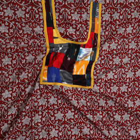 Red - bagh cotton unstitched kurta material with patchwork