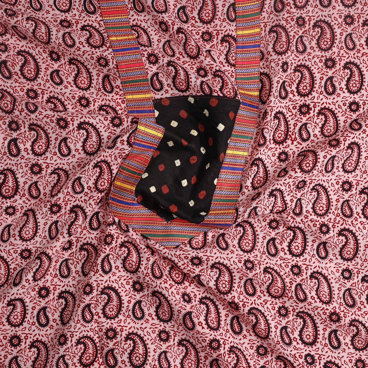 Red Bagh Print Cotton Kurta Material with Patchwork (3m) 