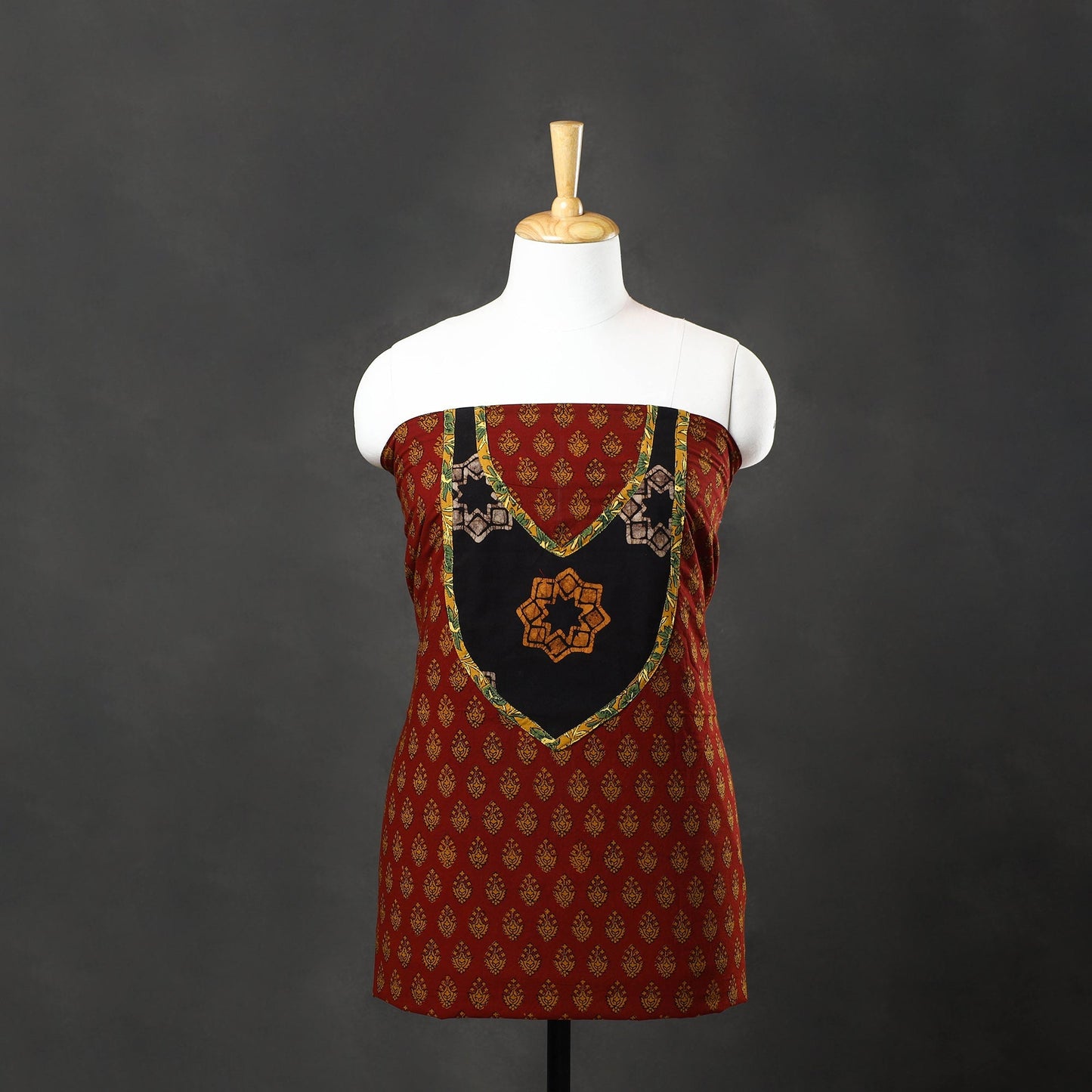 Red - bagh cotton unstitched kurta material with patchwork