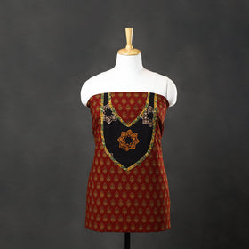 Red - bagh cotton unstitched kurta material with patchwork