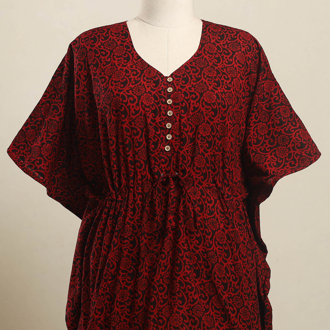 Buy Red Bagh Block Print Cotton Kaftan