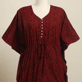 Buy Red Bagh Block Print Cotton Kaftan