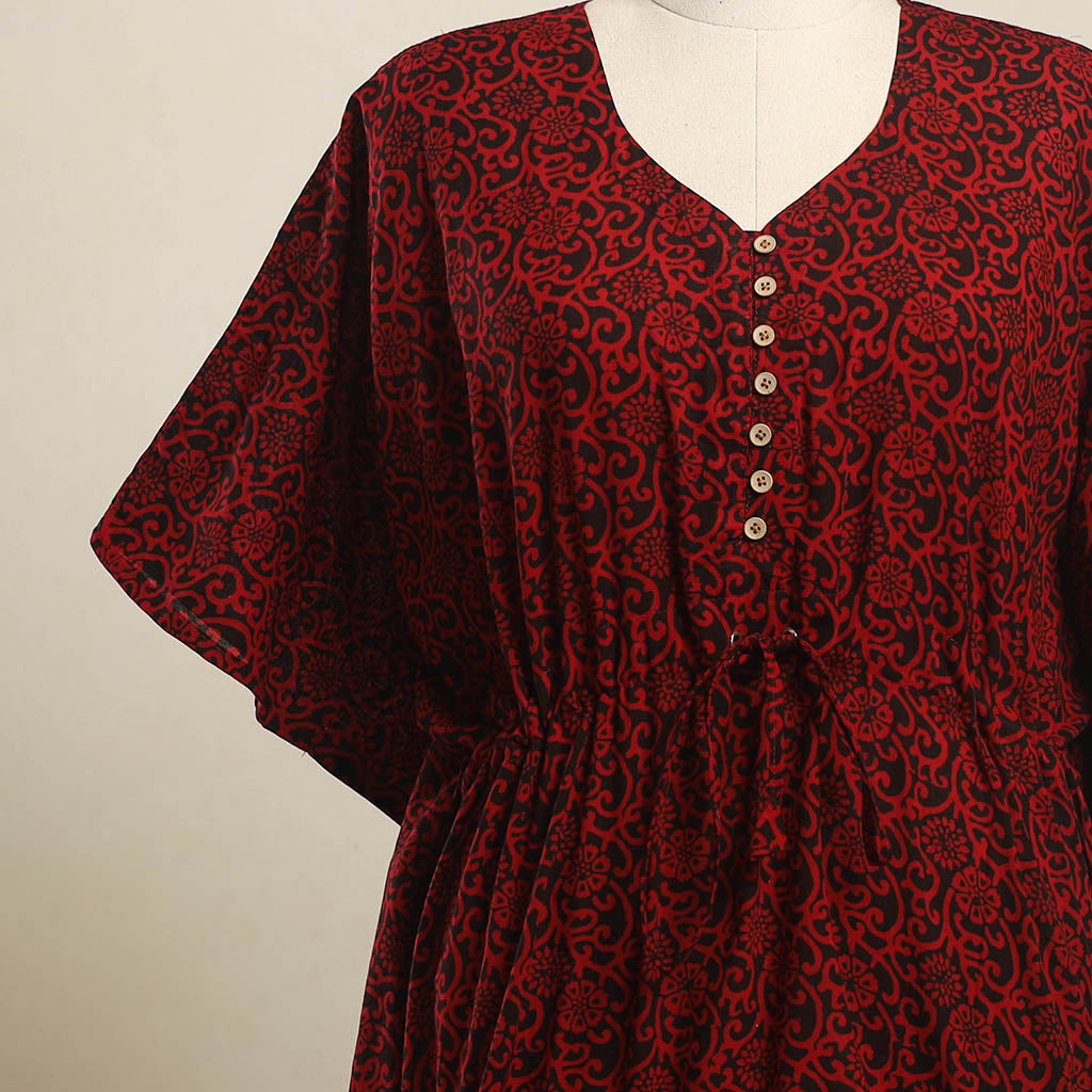 Buy Red Bagh Block Print Cotton Kaftan