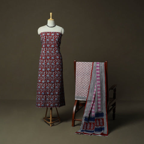 Bagh hand block print natural dyed cotton 3pc unstitched