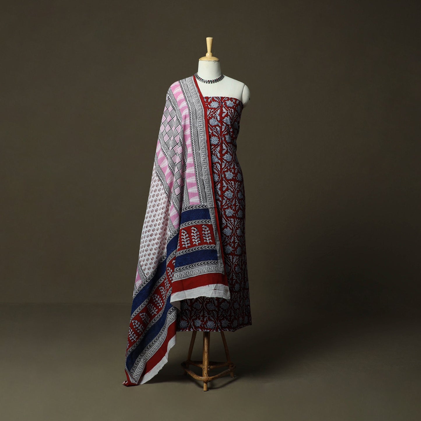 Bagh hand block print natural dyed cotton 3pc unstitched