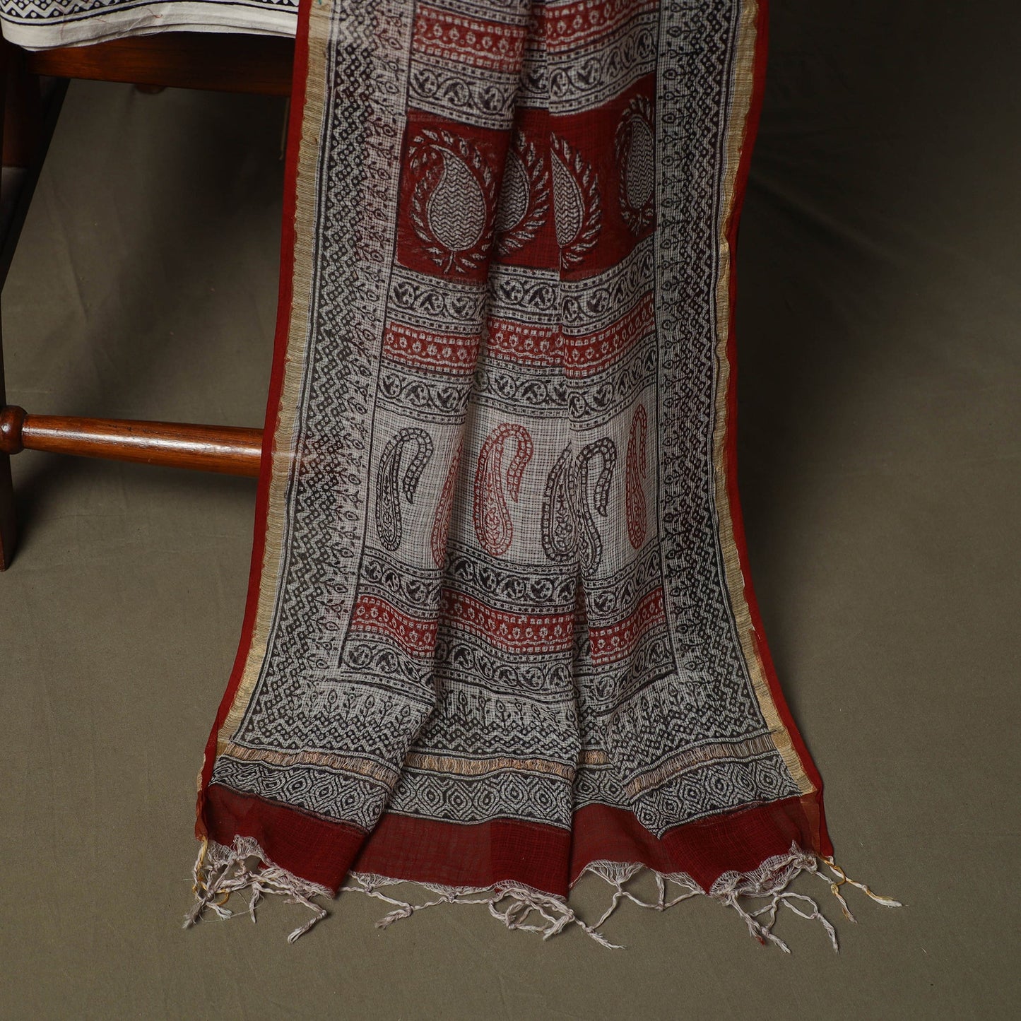 Bagh hand block print natural dyed kota doria cotton 3pc