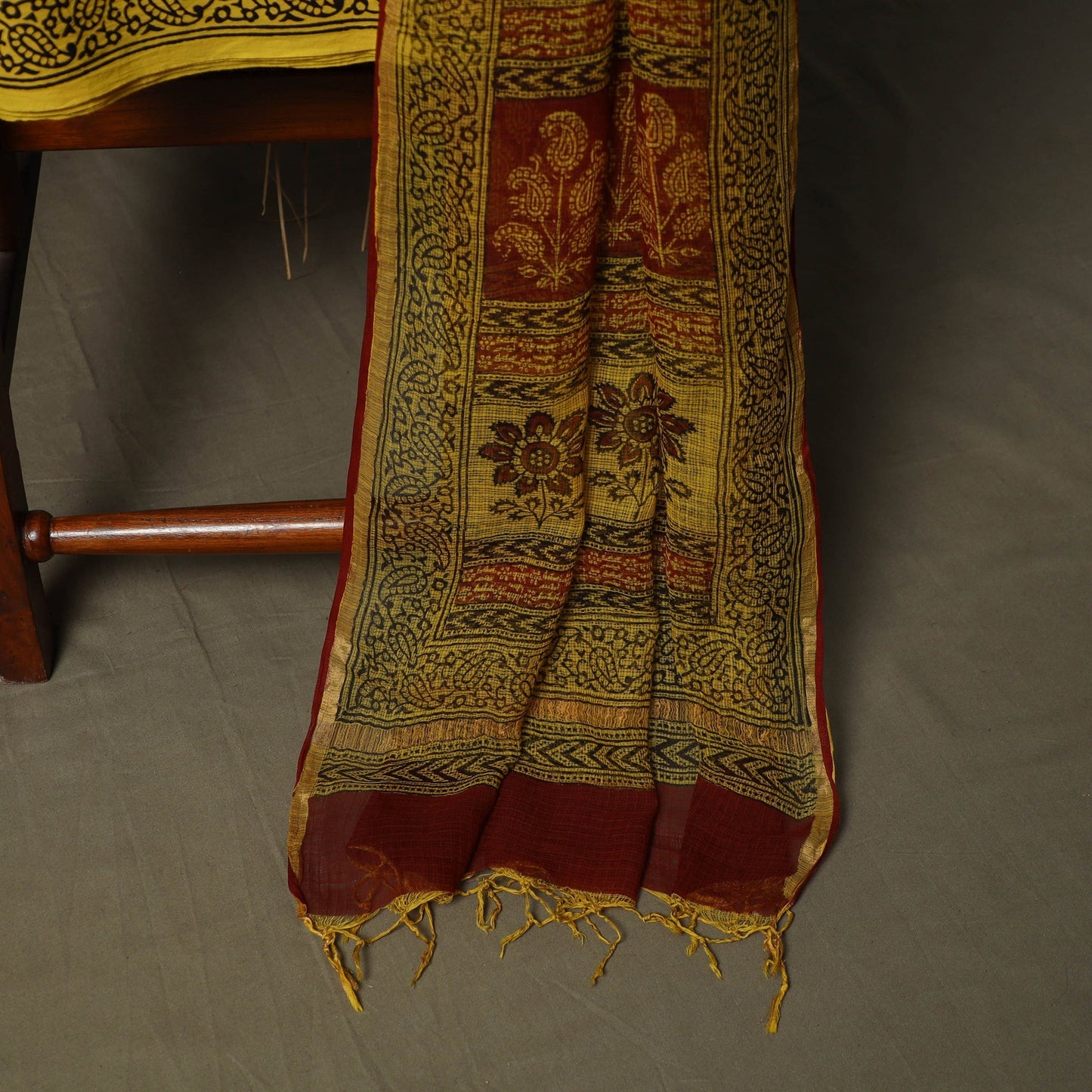 Bagh hand block print natural dyed kota doria cotton 3pc