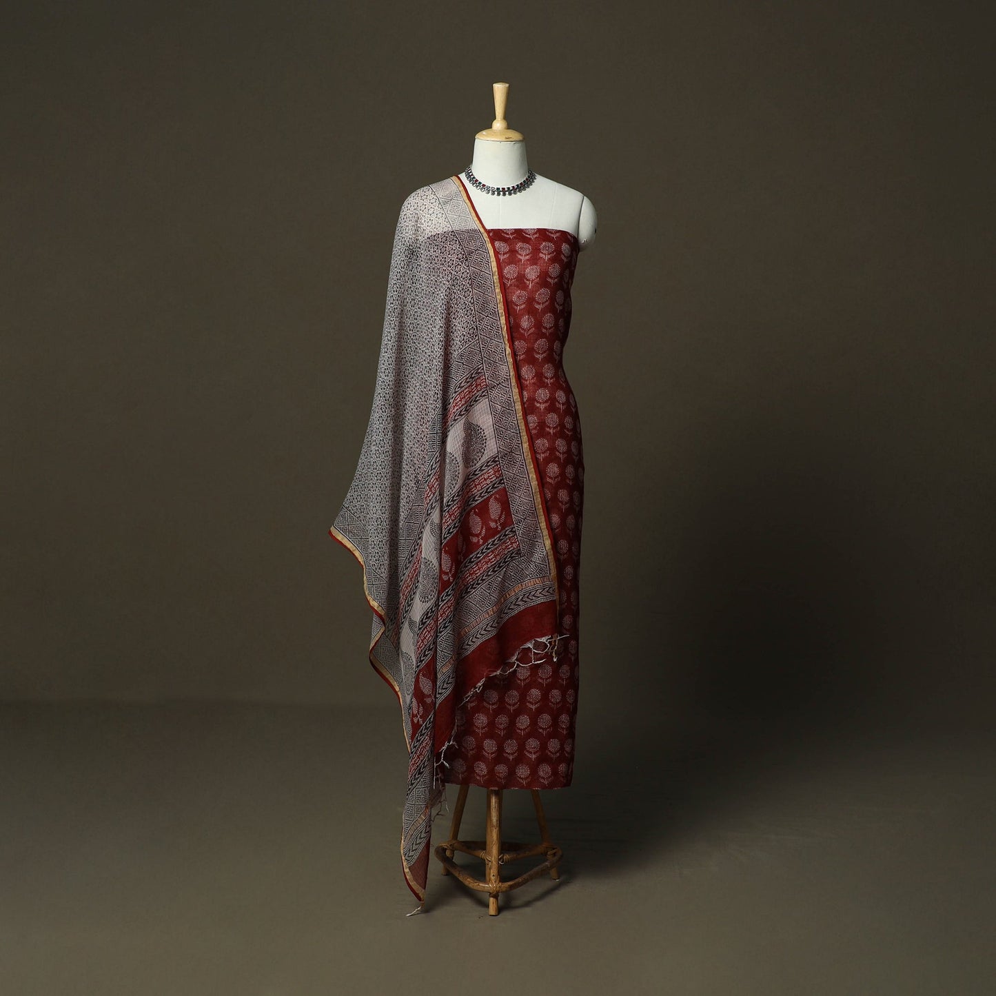 Bagh hand block print natural dyed kota doria cotton 3pc