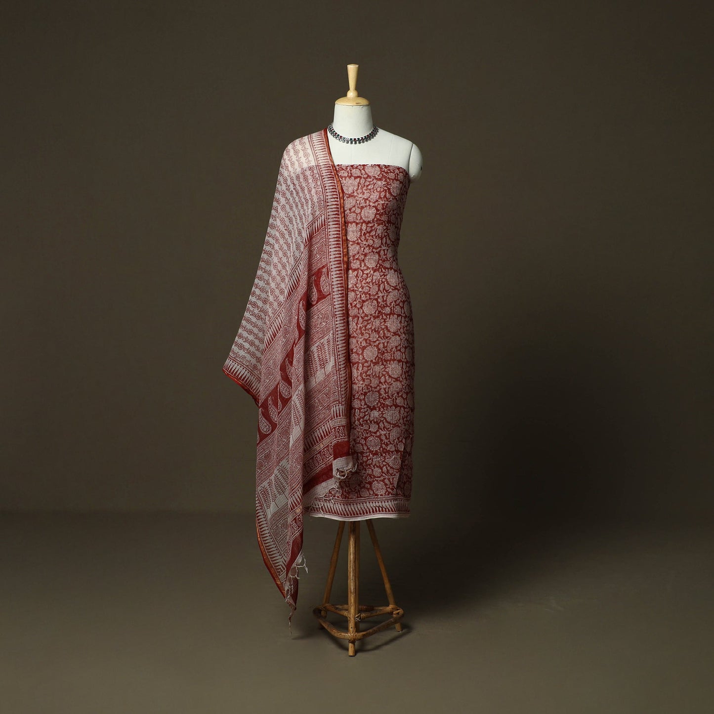 Bagh hand block print natural dyed kota doria cotton 3pc