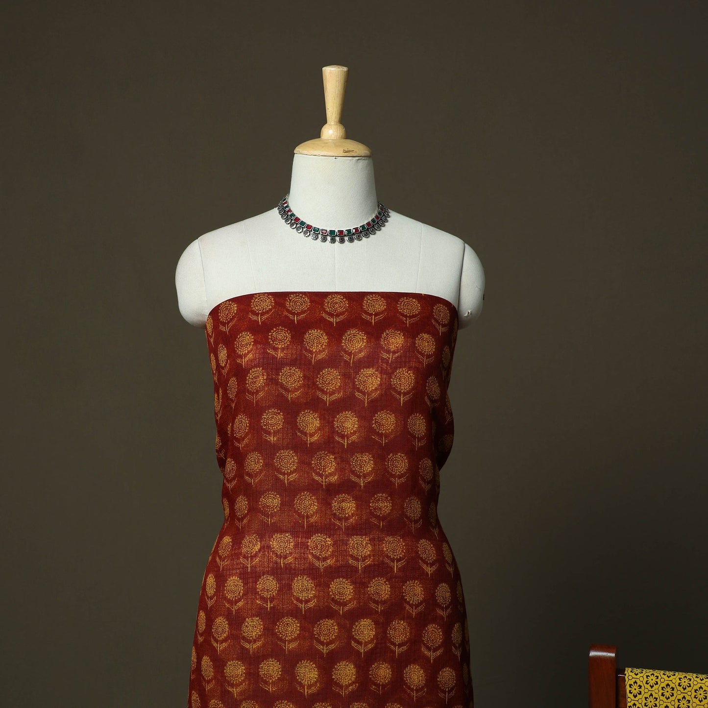 Bagh hand block print natural dyed kota doria cotton 3pc