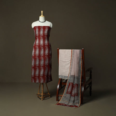 Bagh hand block print natural dyed kota doria cotton 3pc