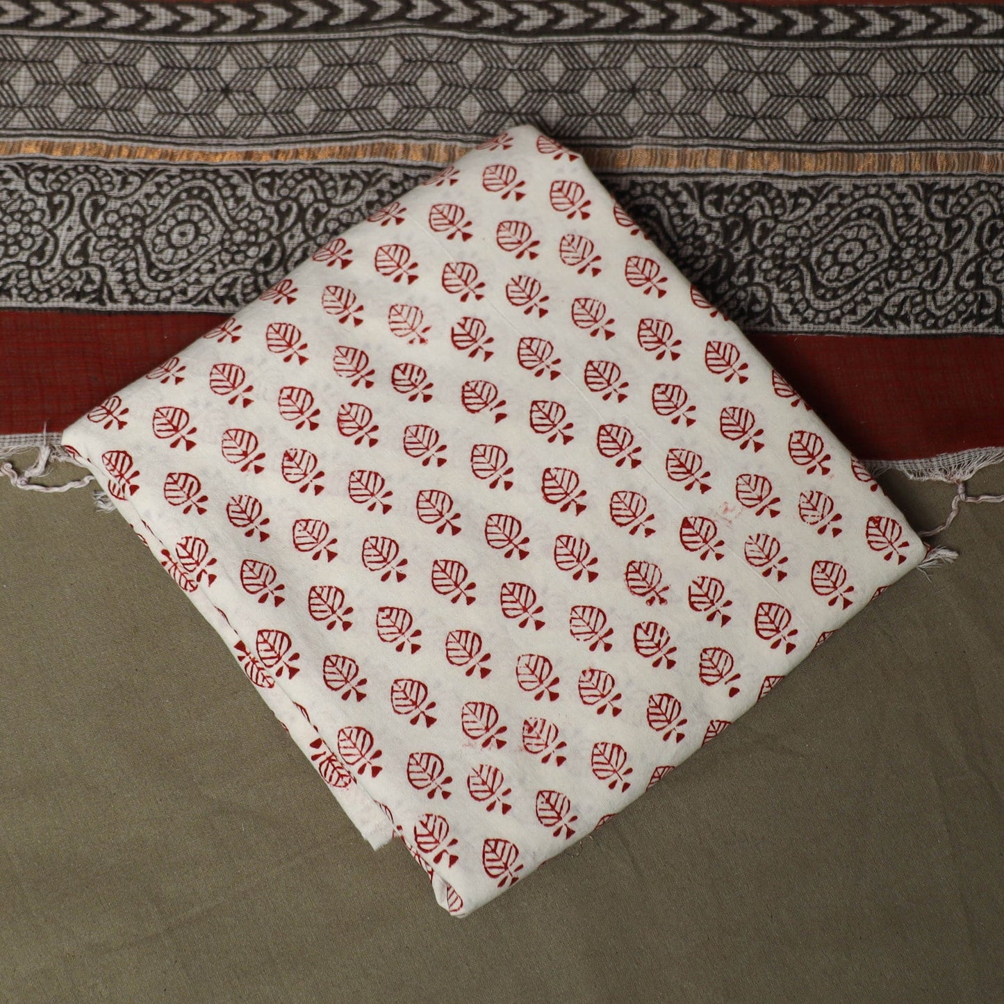 Bagh hand block print natural dyed kota doria cotton 3pc