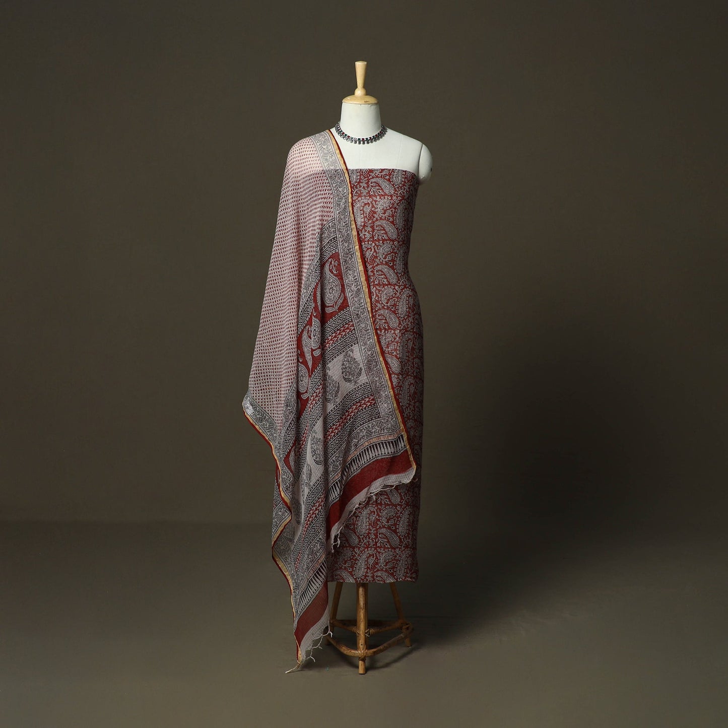 Bagh hand block print natural dyed kota doria cotton 3pc