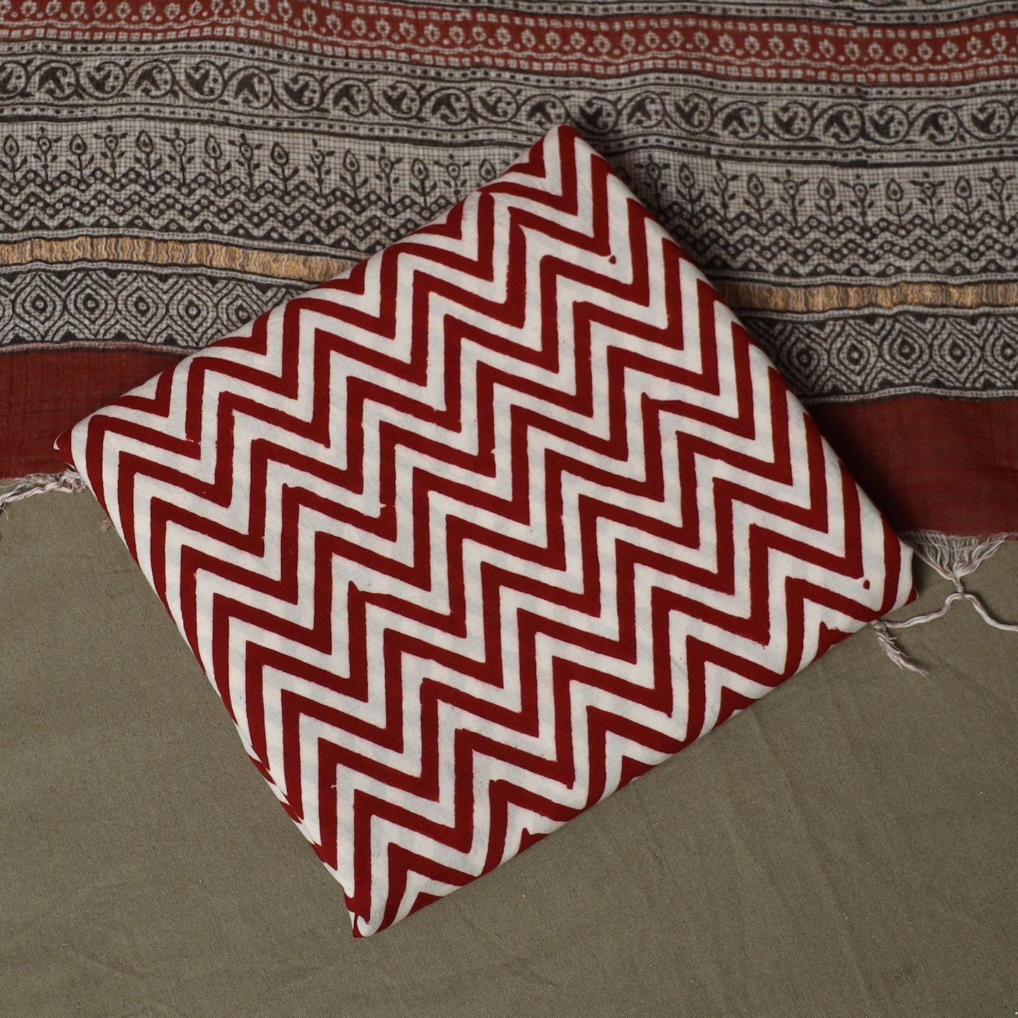 Bagh hand block print natural dyed kota doria cotton 3pc