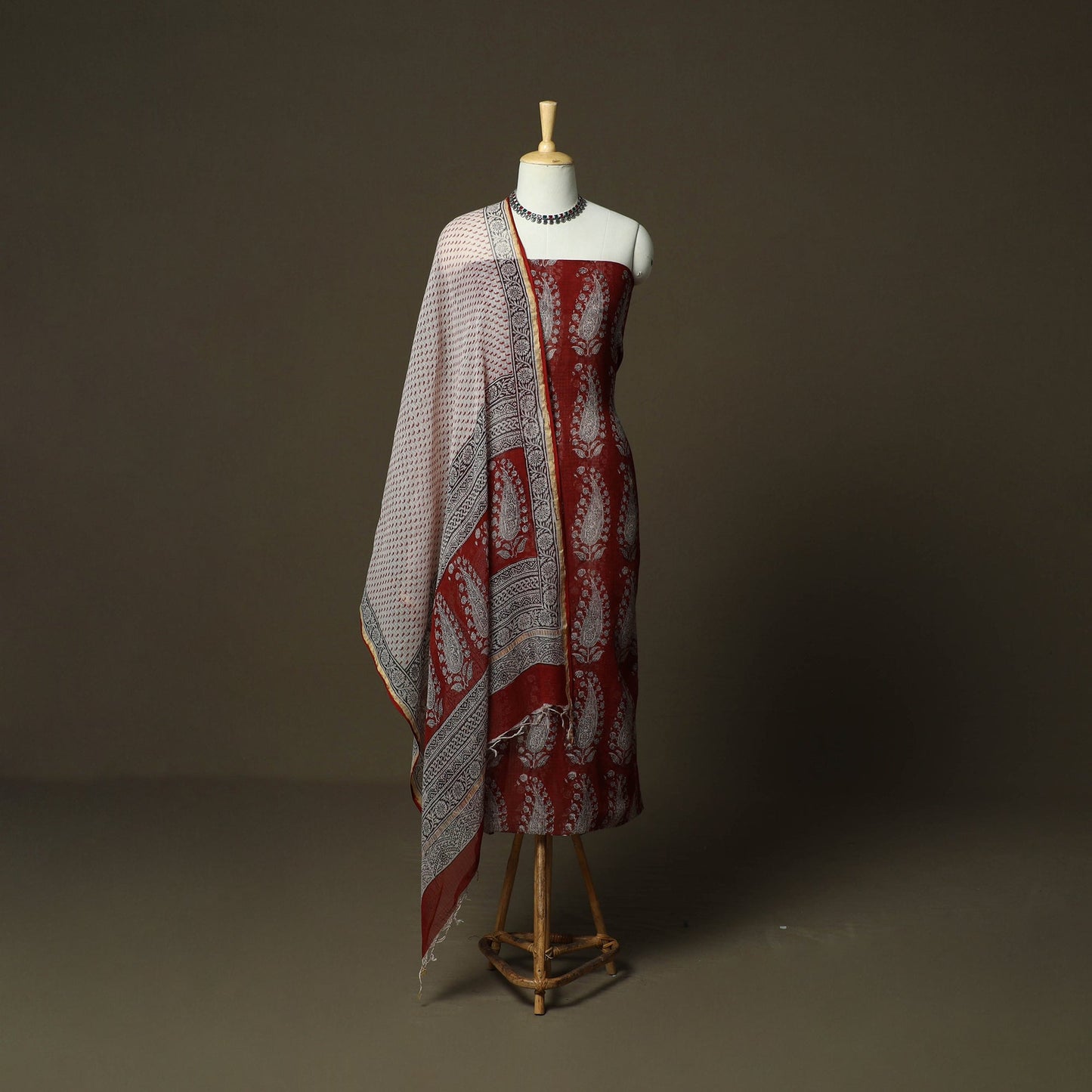 Bagh hand block print natural dyed kota doria cotton 3pc