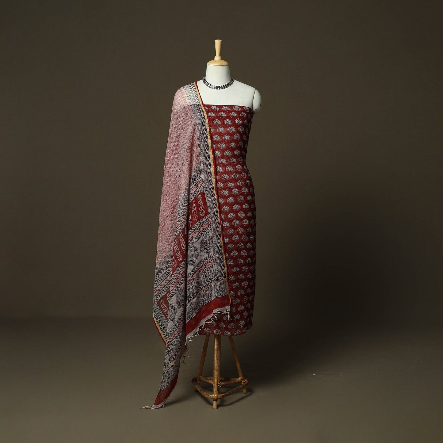 Bagh hand block print natural dyed kota doria cotton 3pc