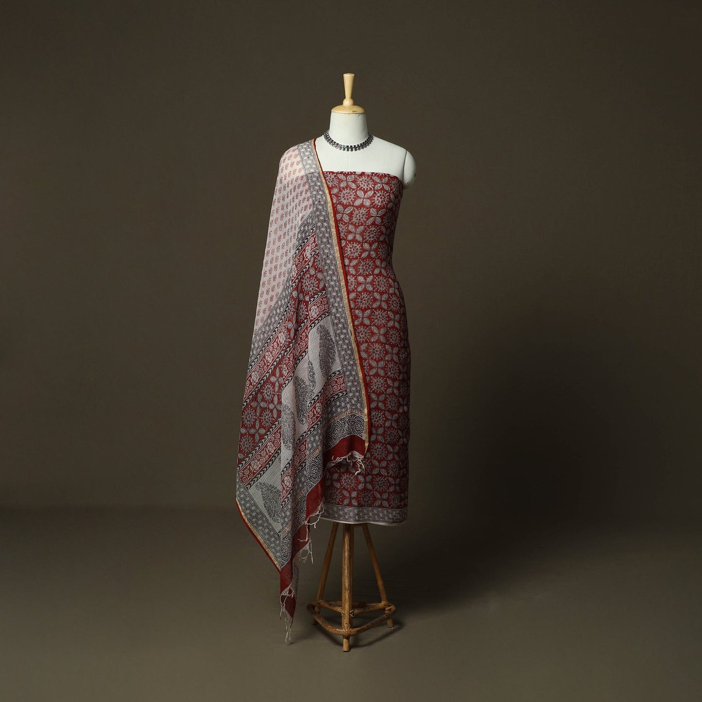 Bagh hand block print natural dyed kota doria cotton 3pc