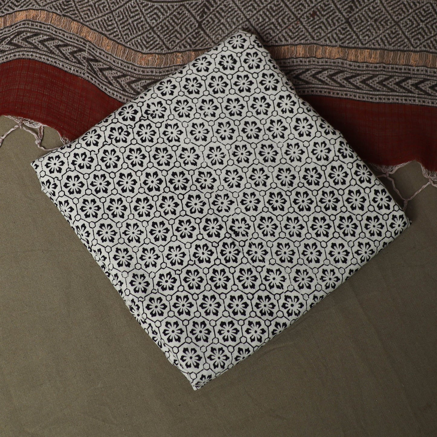 Bagh hand block print natural dyed kota doria cotton 3pc