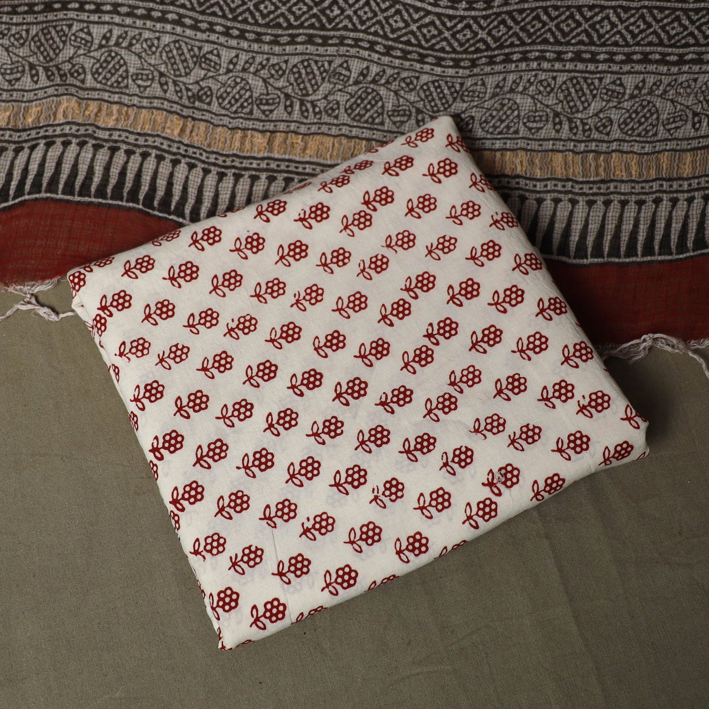 Bagh hand block print natural dyed kota doria cotton 3pc