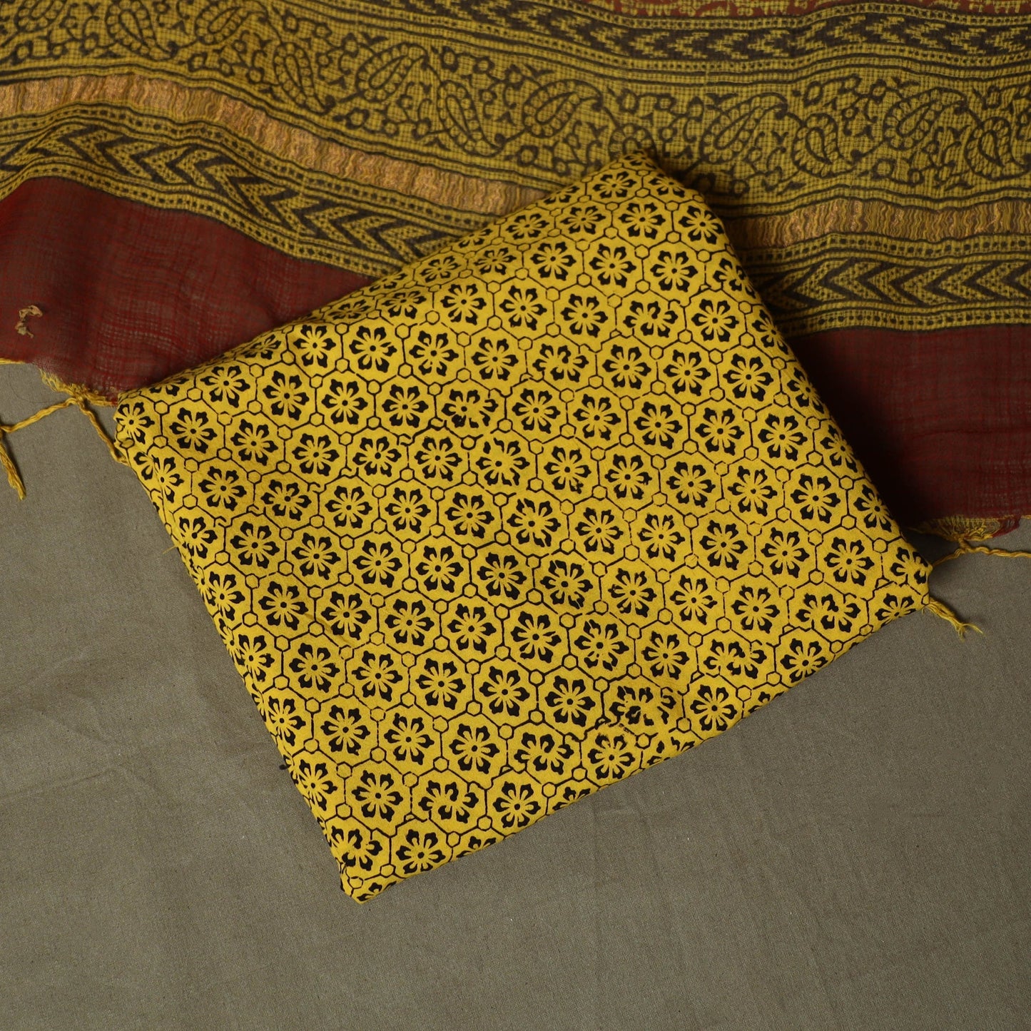 Bagh hand block print natural dyed kota doria cotton 3pc