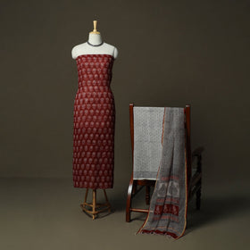 Bagh hand block print natural dyed kota doria cotton 3pc