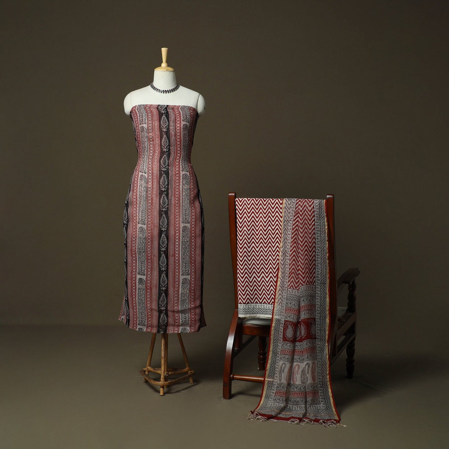 Bagh hand block print natural dyed kota doria cotton 3pc