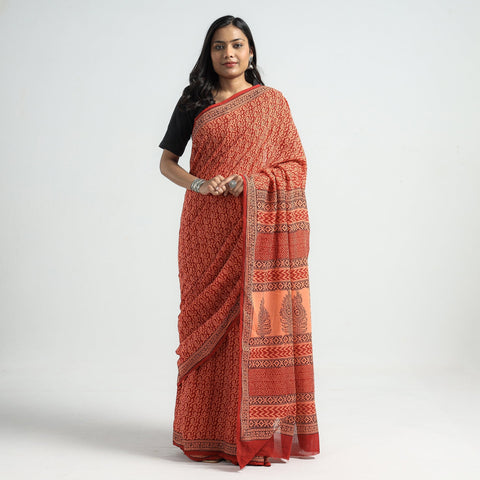 Bagh Hand Block Printed Natural Dyed Cotton Saree