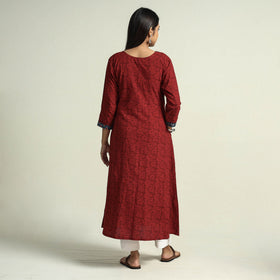 Red - bagh hand block printed patchwork cotton a-line long