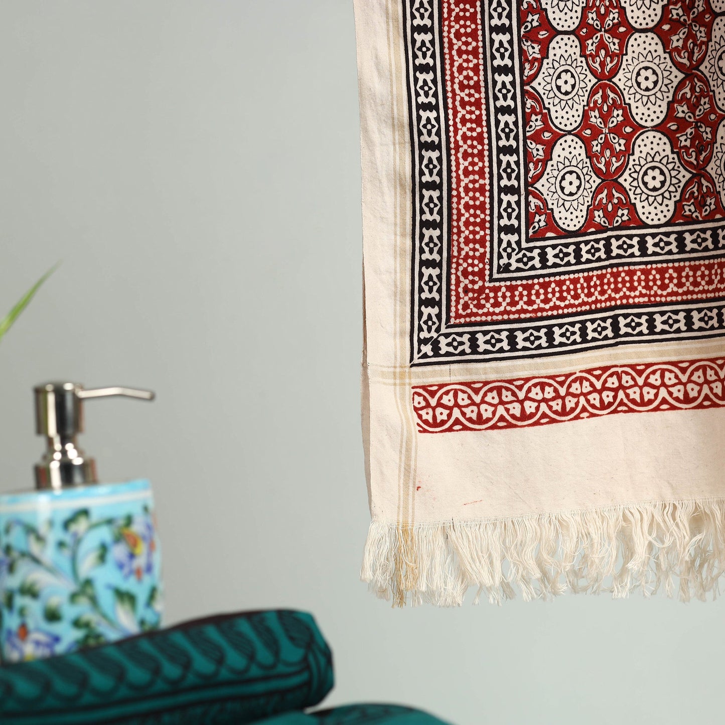 Red Bagh Hand Block Print Cotton Handloom Towel