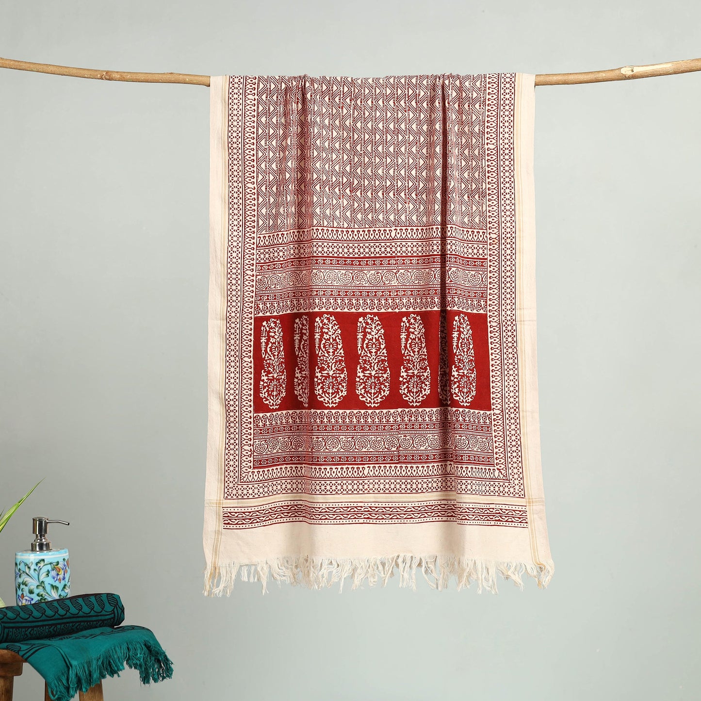 Red Bagh Hand Block Print Cotton Handloom Towel