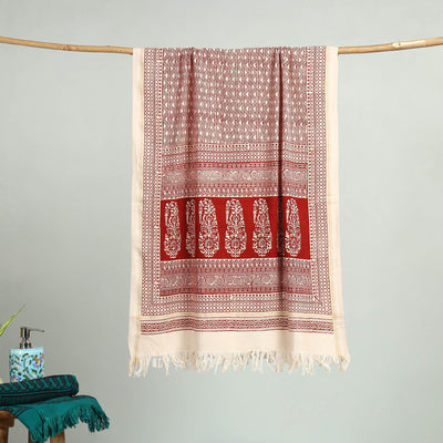 Red Bagh Hand Block Print Cotton Handloom Towel