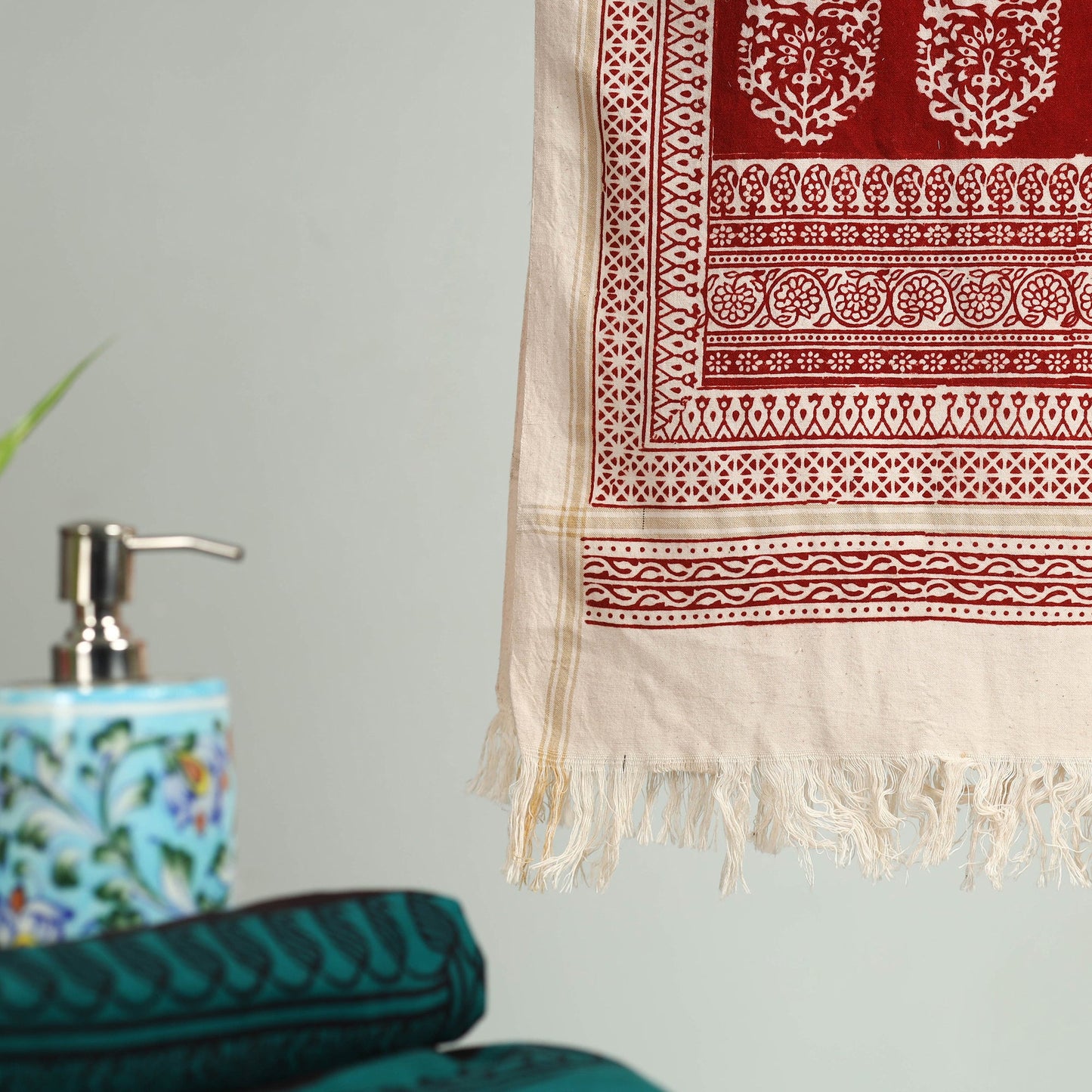 Red Bagh Hand Block Print Cotton Handloom Towel