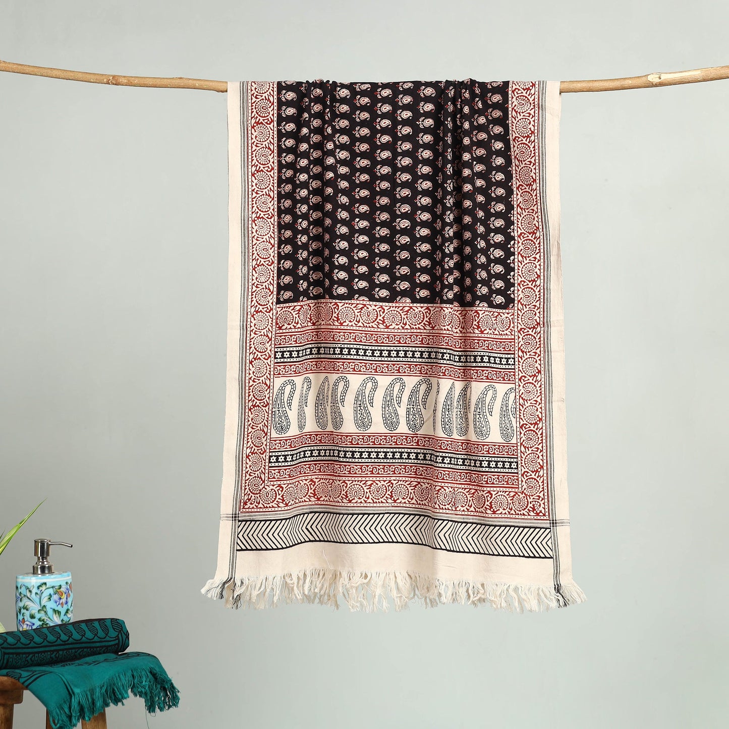 Red Bagh Hand Block Print Cotton Handloom Towel