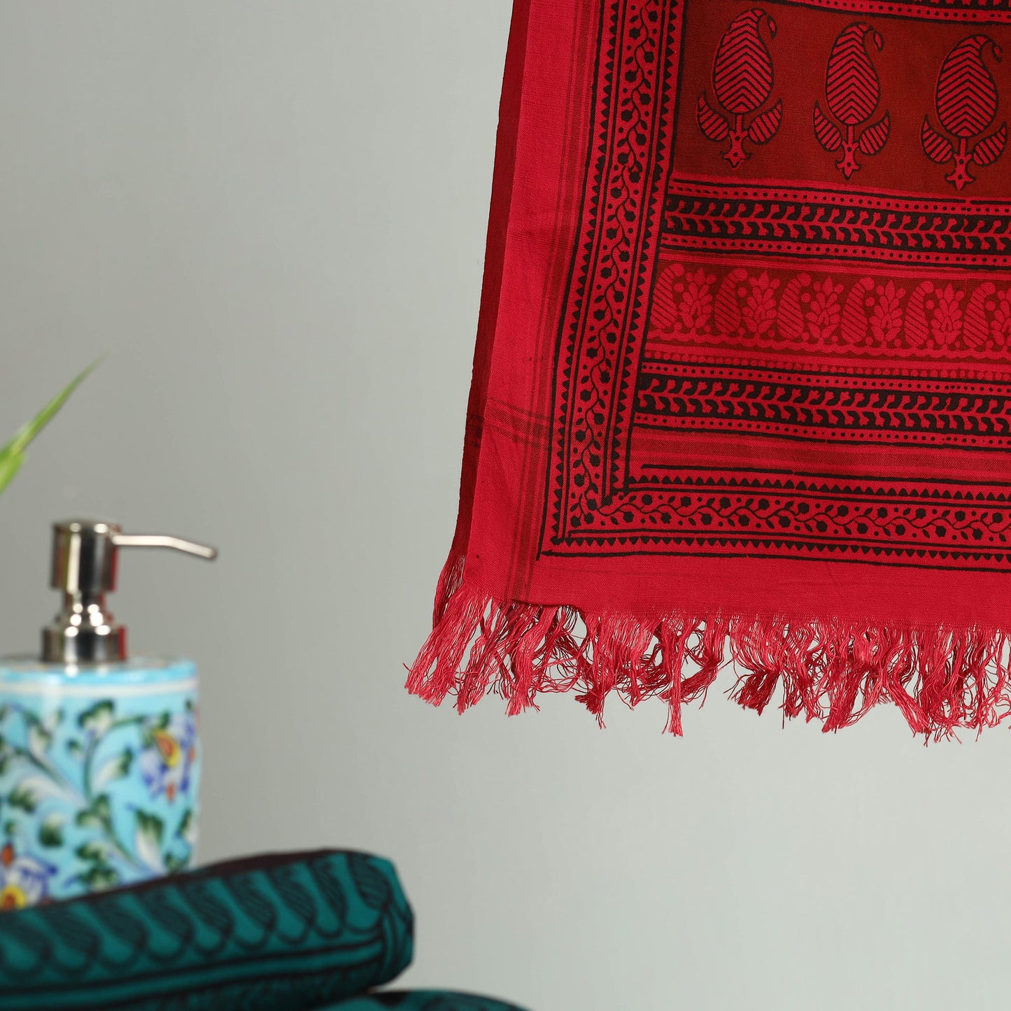 Red Bagh Hand Block Print Cotton Handloom Towel