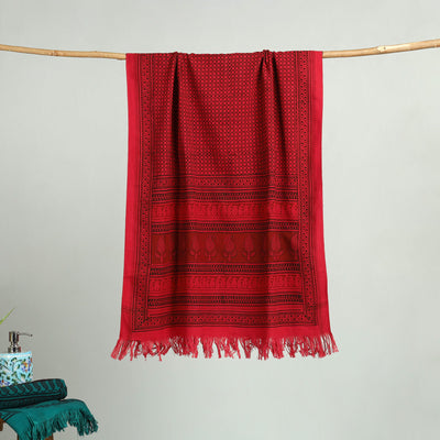 Red Bagh Hand Block Print Cotton Handloom Towel