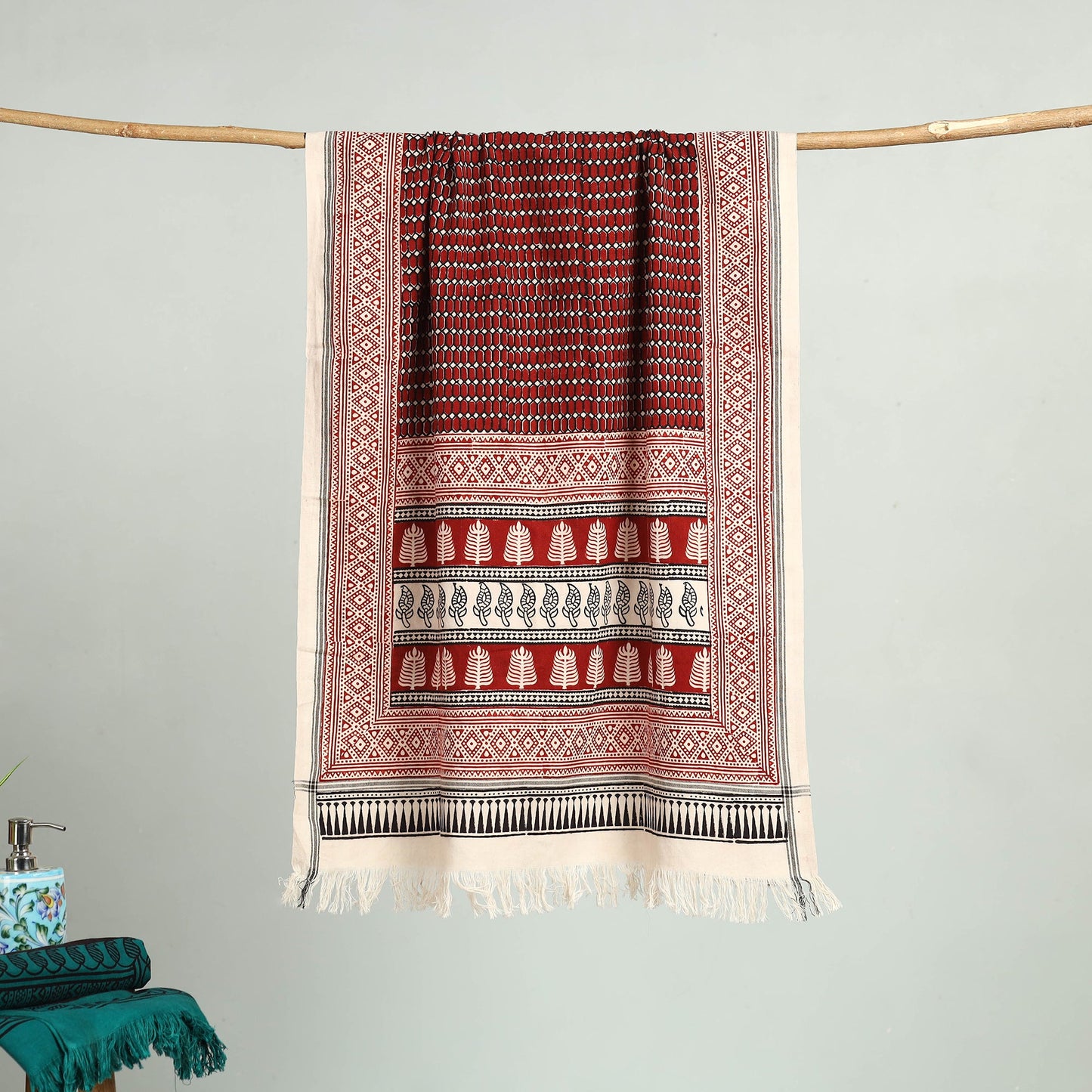 Red Bagh Hand Block Print Cotton Handloom Towel