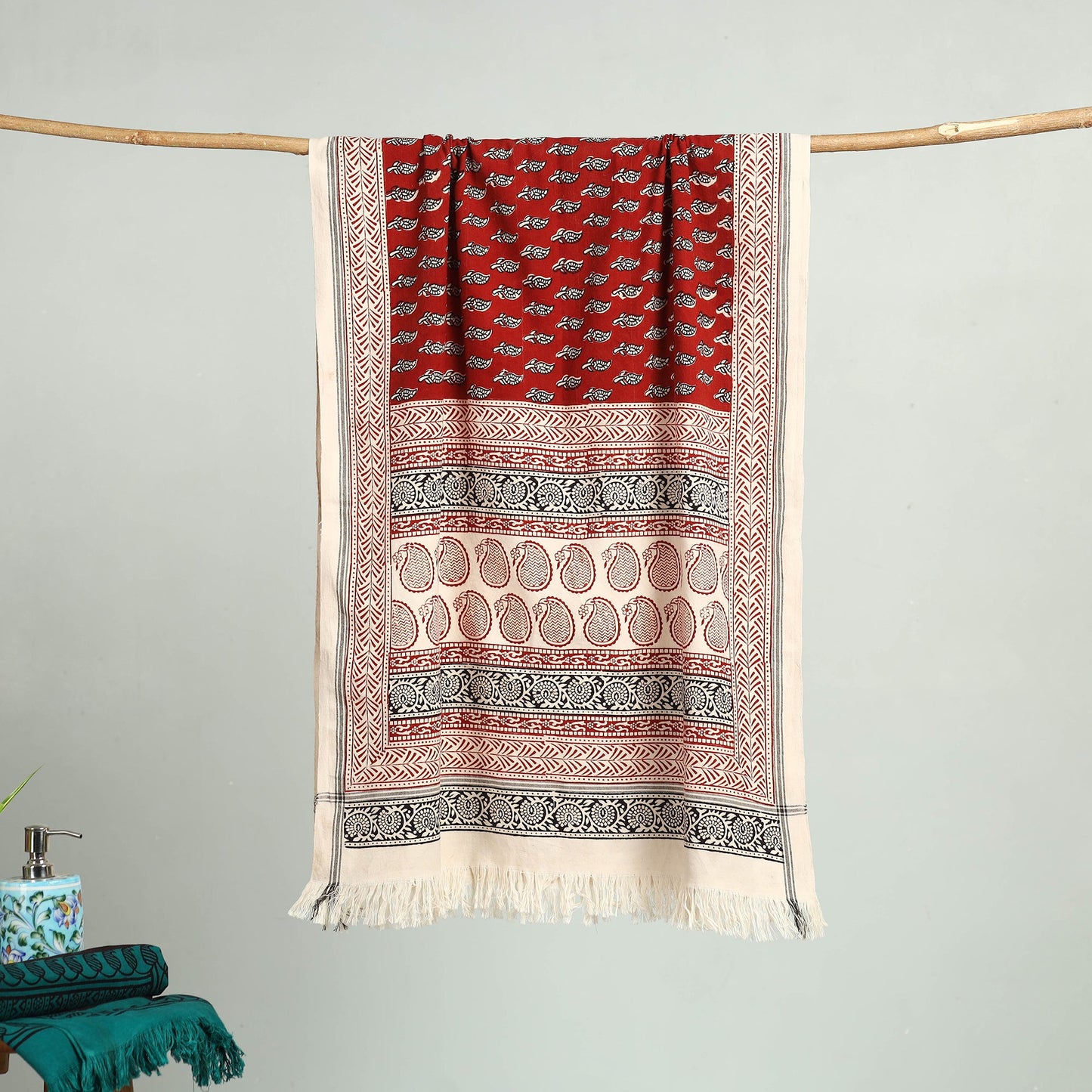 Red Bagh Hand Block Print Cotton Handloom Towel