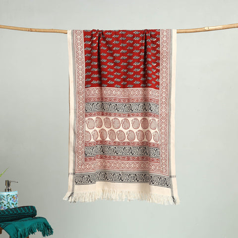 Red Bagh Hand Block Print Cotton Handloom Towel