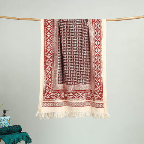 Red Bagh Hand Block Print Cotton Handloom Towel