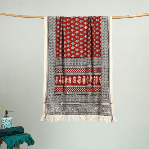 Red - bagh hand cotton handloom towel 35 - handcrafted