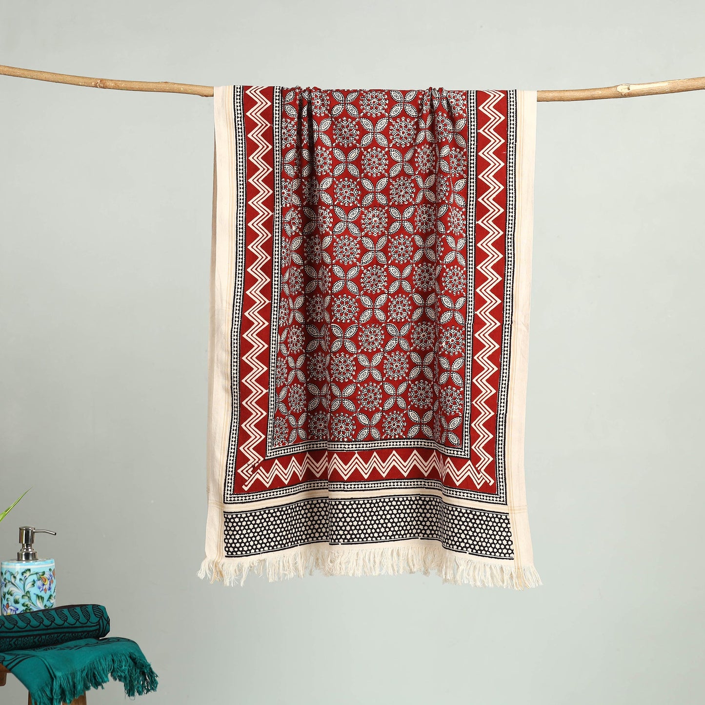 Red - bagh hand cotton handloom towel 36 - handcrafted