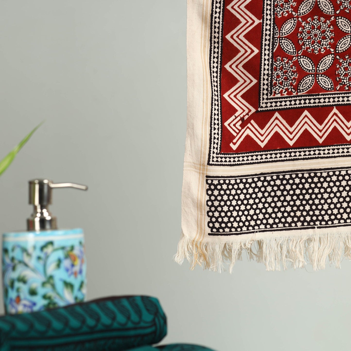 Red - bagh hand cotton handloom towel 36 - handcrafted