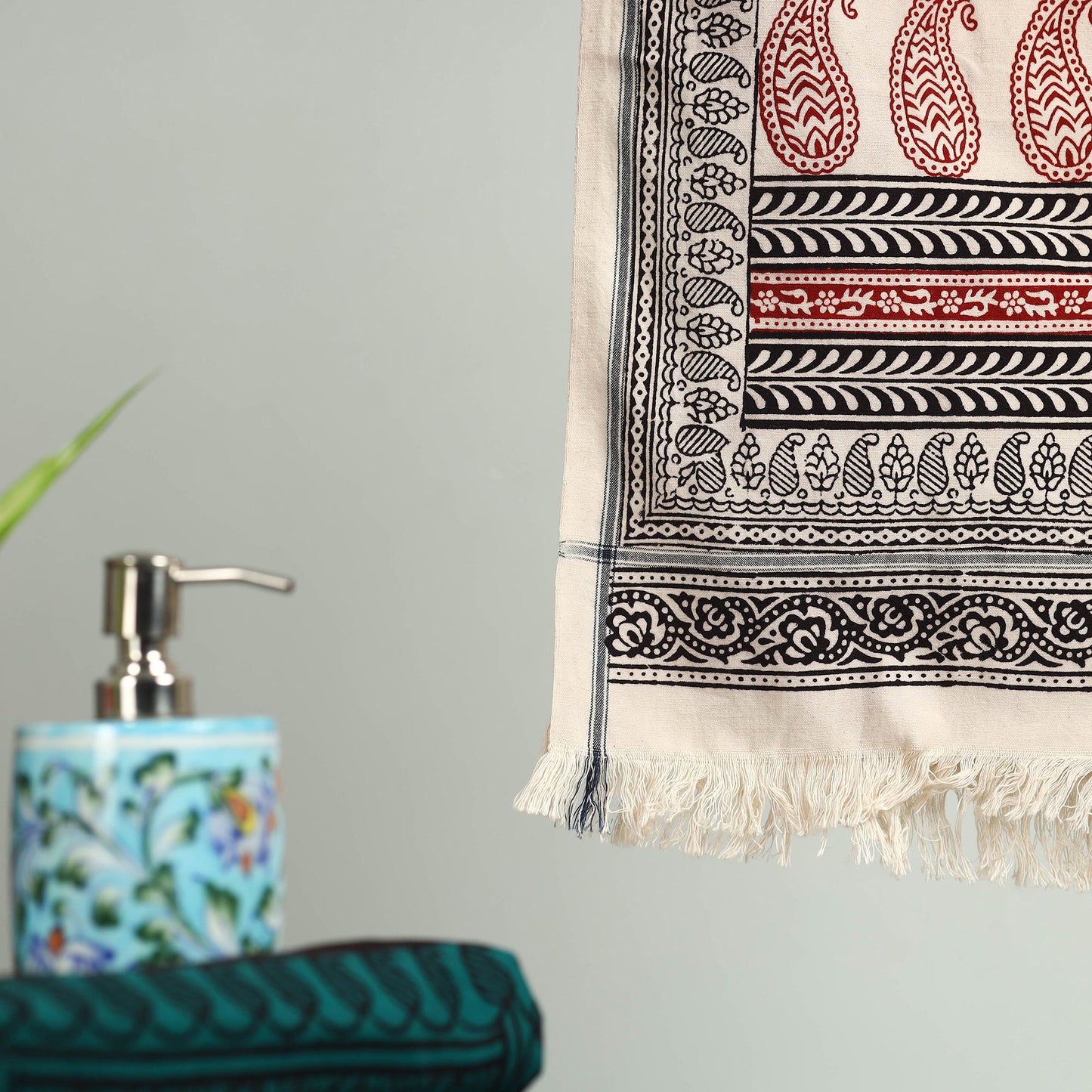 Red Bagh Hand Block Print Cotton Handloom Towel