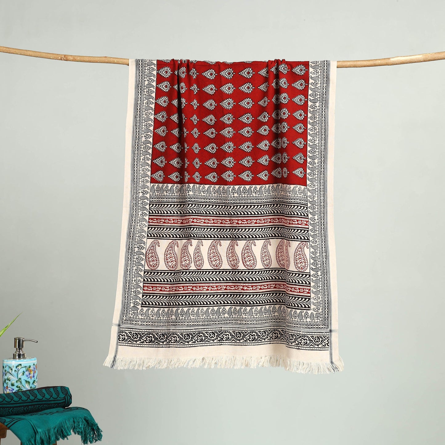 Red Bagh Hand Block Print Cotton Handloom Towel