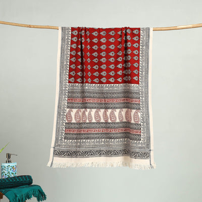 Red Bagh Hand Block Print Cotton Handloom Towel