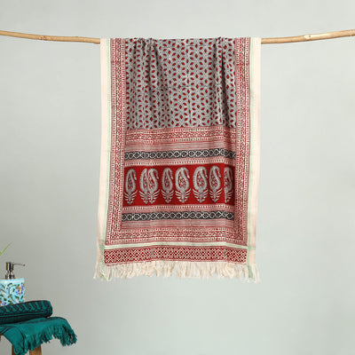 Red Bagh Hand Block Print Cotton Handloom Towel